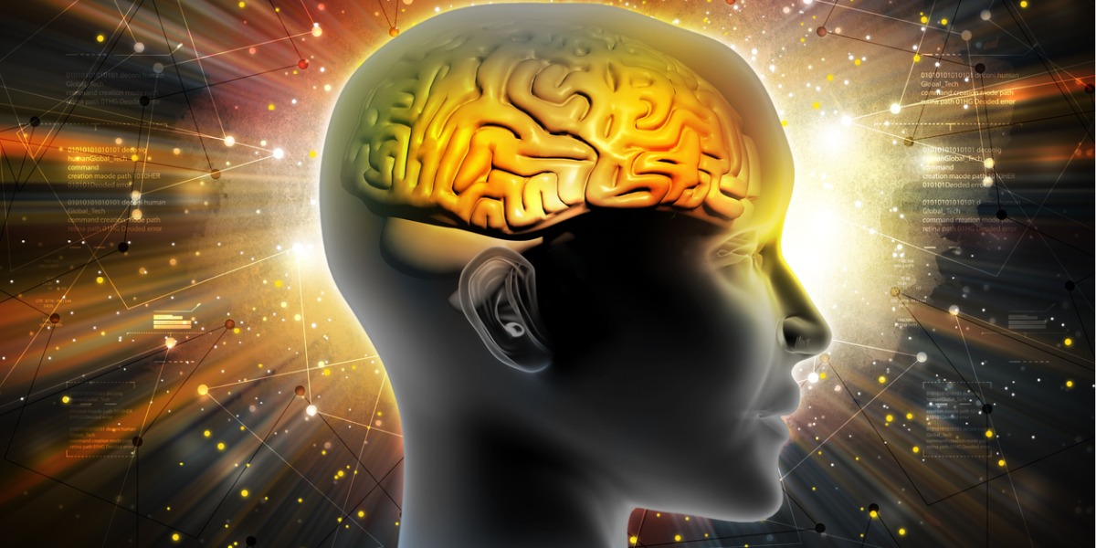 brain glowing represents psychedelic treatment